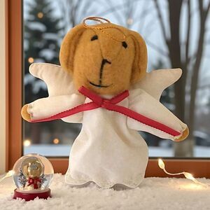 Avon Dog Angel Ornament Angel Vtg 1987 Plush Felt Muslin Lace Folk Art Farmhouse